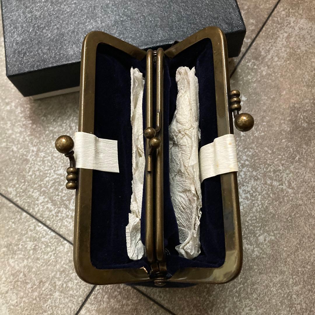 ［未使用］花柄がま口　ネイビー　藍木綿アンティーク　昭和レトロ　平成レトロ