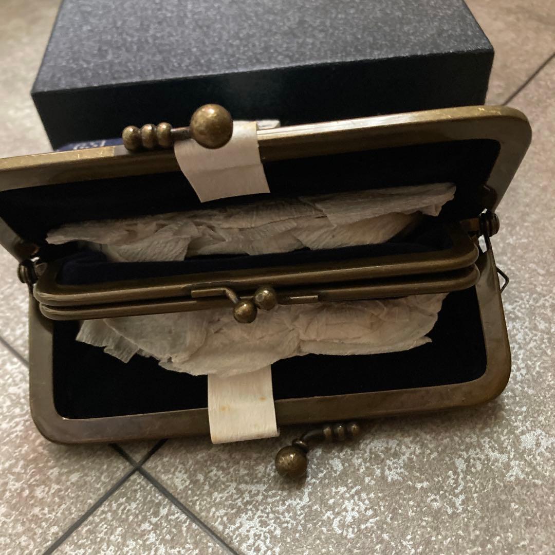 ［未使用］花柄がま口　ネイビー　藍木綿アンティーク　昭和レトロ　平成レトロ