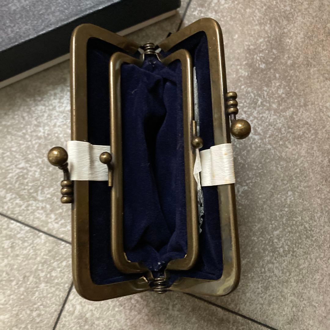 ［未使用］花柄がま口　ネイビー　藍木綿アンティーク　昭和レトロ　平成レトロ