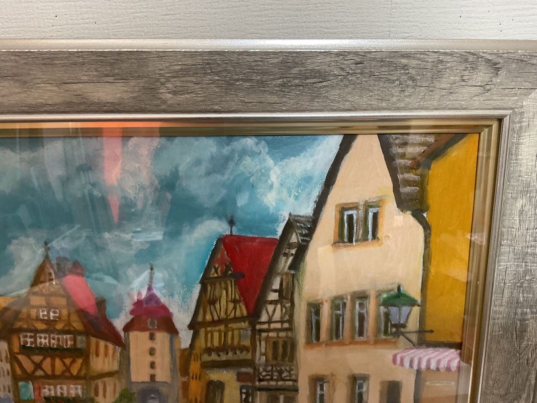 油彩画 「中世の街並み」 原画 額付 F6
