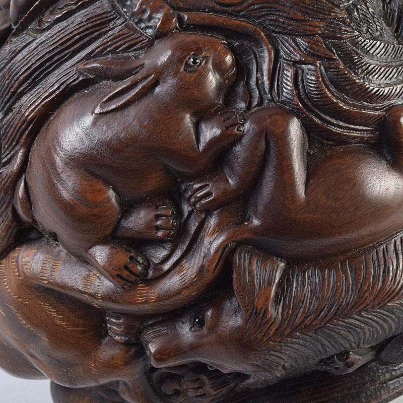 唐木彫刻　中山銘　十二支　丸玉　置物　V　R9190