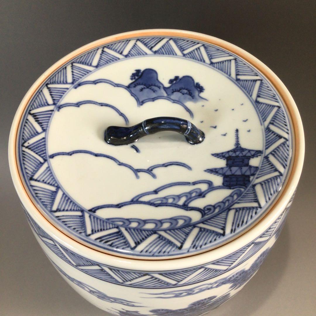 P625 水指 『膳所焼』『淡海ぜぜ 陽炎園造』『染付雲堂文』 共箱