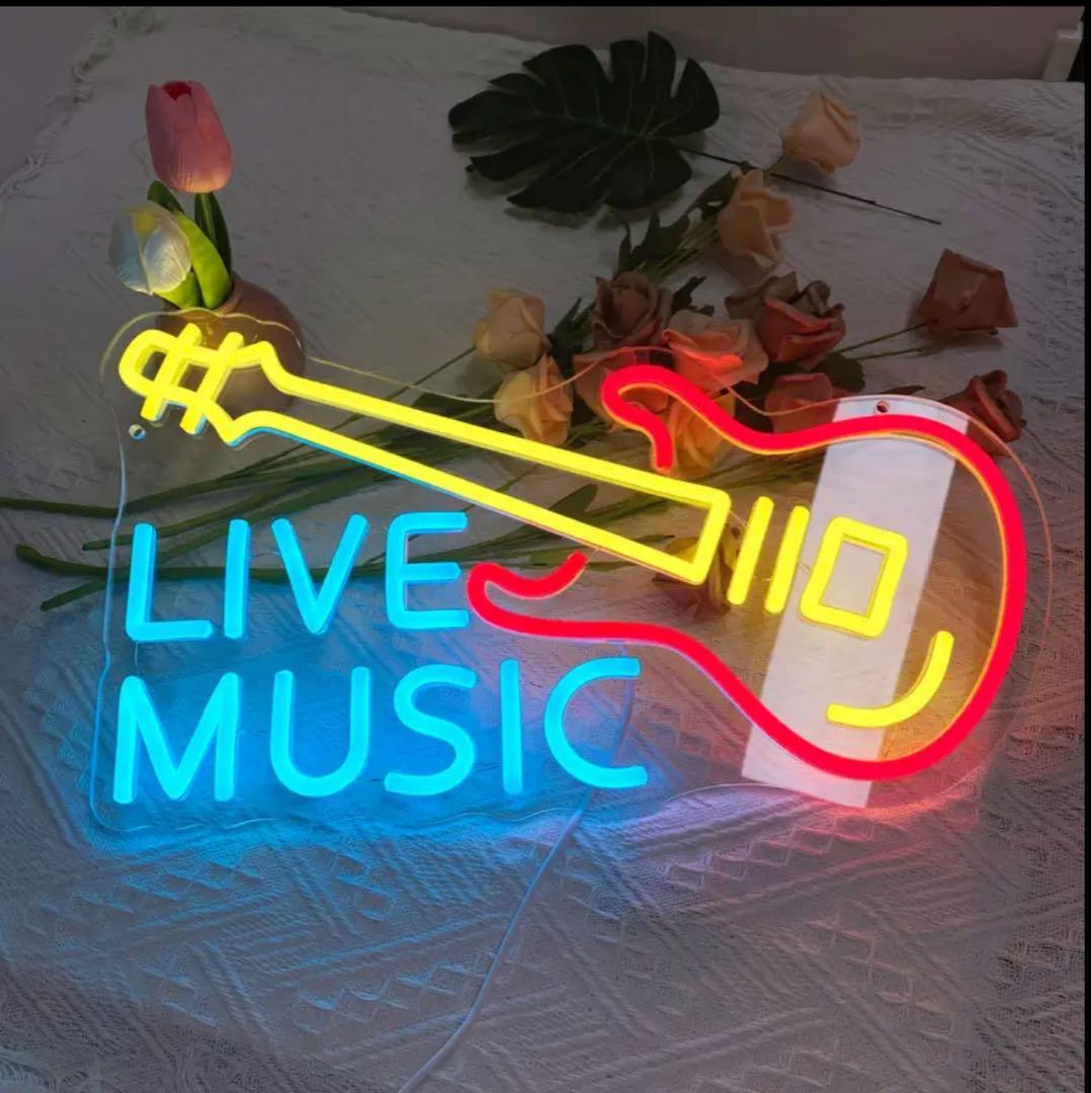 【LIVE MUSIC】LEDネオンサイン ギター インテリア照明 ルームライト