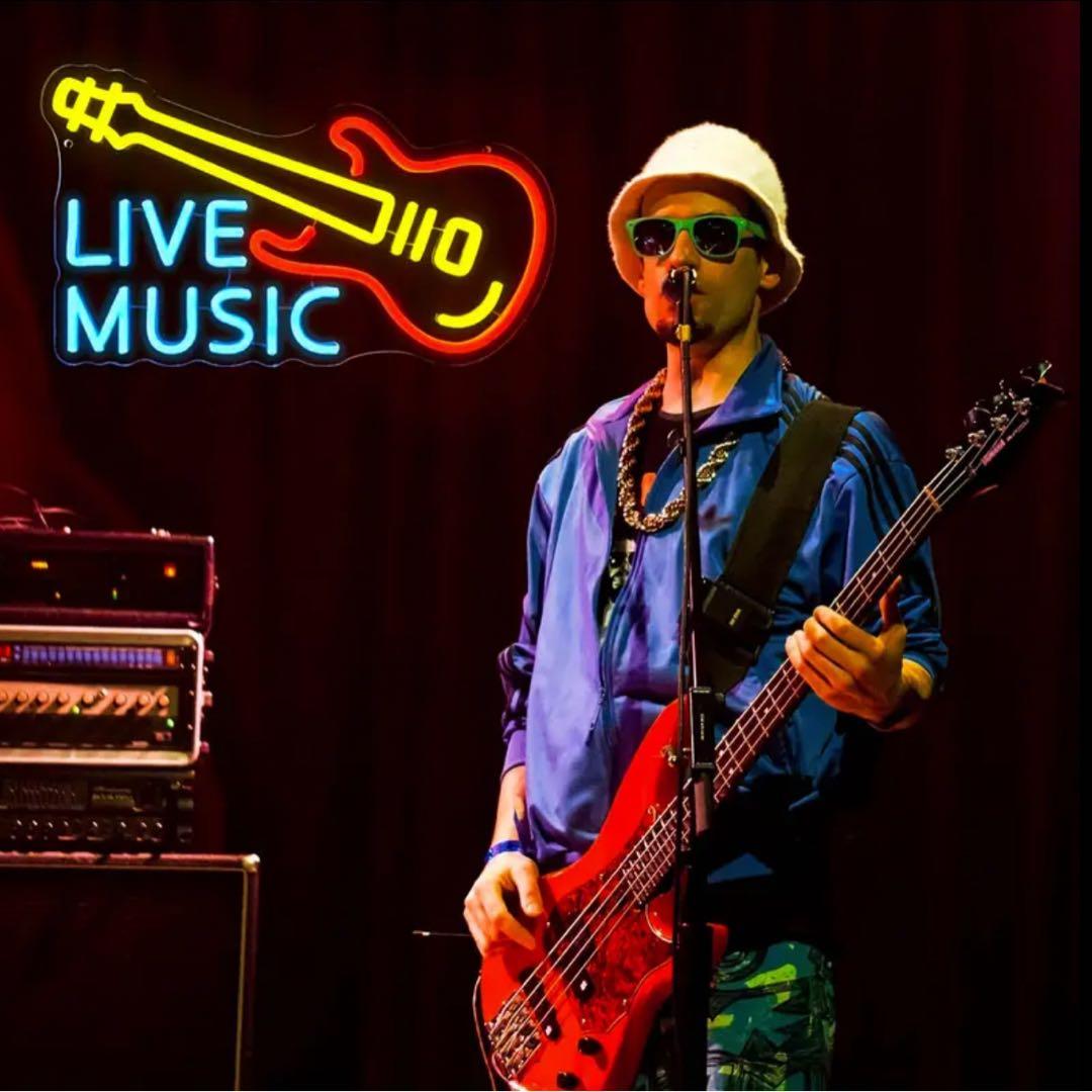 【LIVE MUSIC】LEDネオンサイン ギター インテリア照明 ルームライト