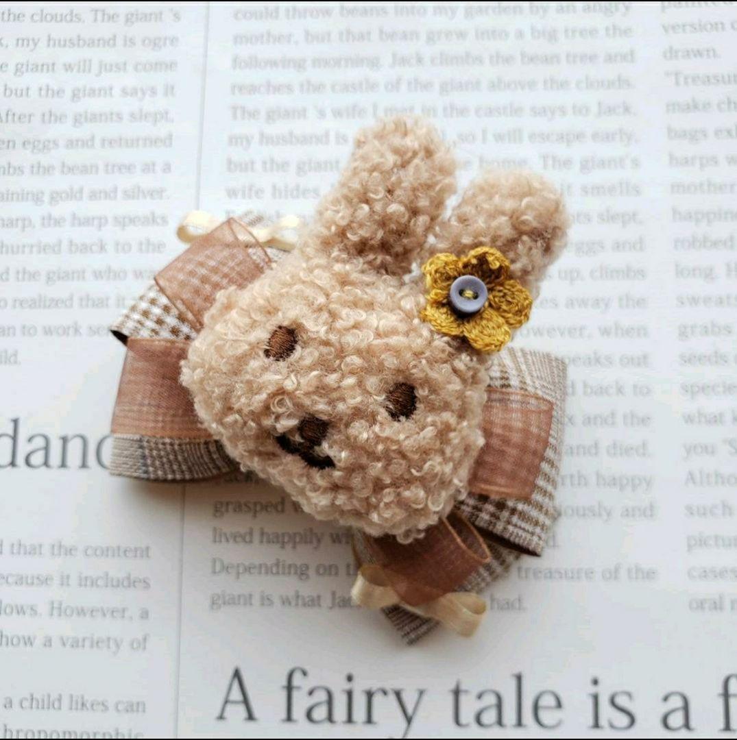 リボン　ヘアゴム♡うさぎちゃん♡ブラウン♡ハンドメイド