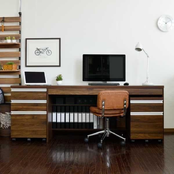 【新品送料無料】パソコンデスク ウォールナットブラウン 145cm幅 3点セット