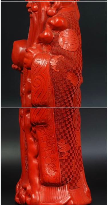 送料無料 清末～民国時代 珍品人物堆朱 寿老人 高45.5cm 中国古玩骨董