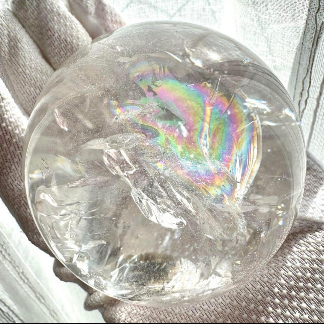 綺麗 虹入り ヒマラヤレインボー 水晶 丸玉 77.1mm ポーチ付き