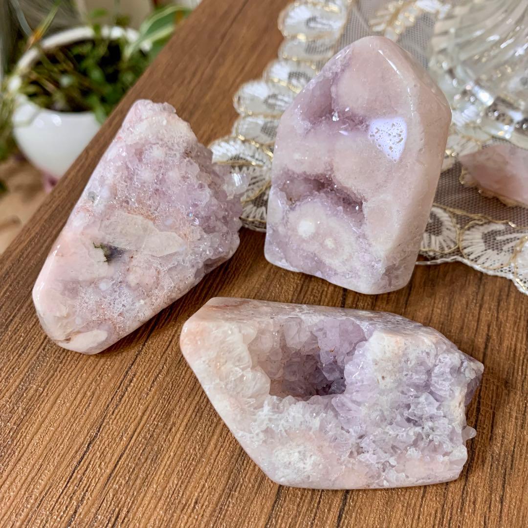 ピンクアメジスト 桜瑪瑙共生 フリーフォーム Cジオード2つ ブラジル産