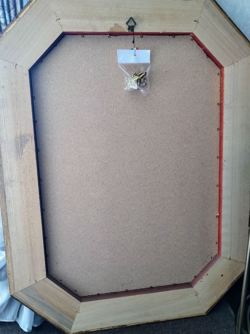 イタリア製 アンティーク八角ミラー・ 壁掛け 鏡・木製レリーフ鏡・クラシック