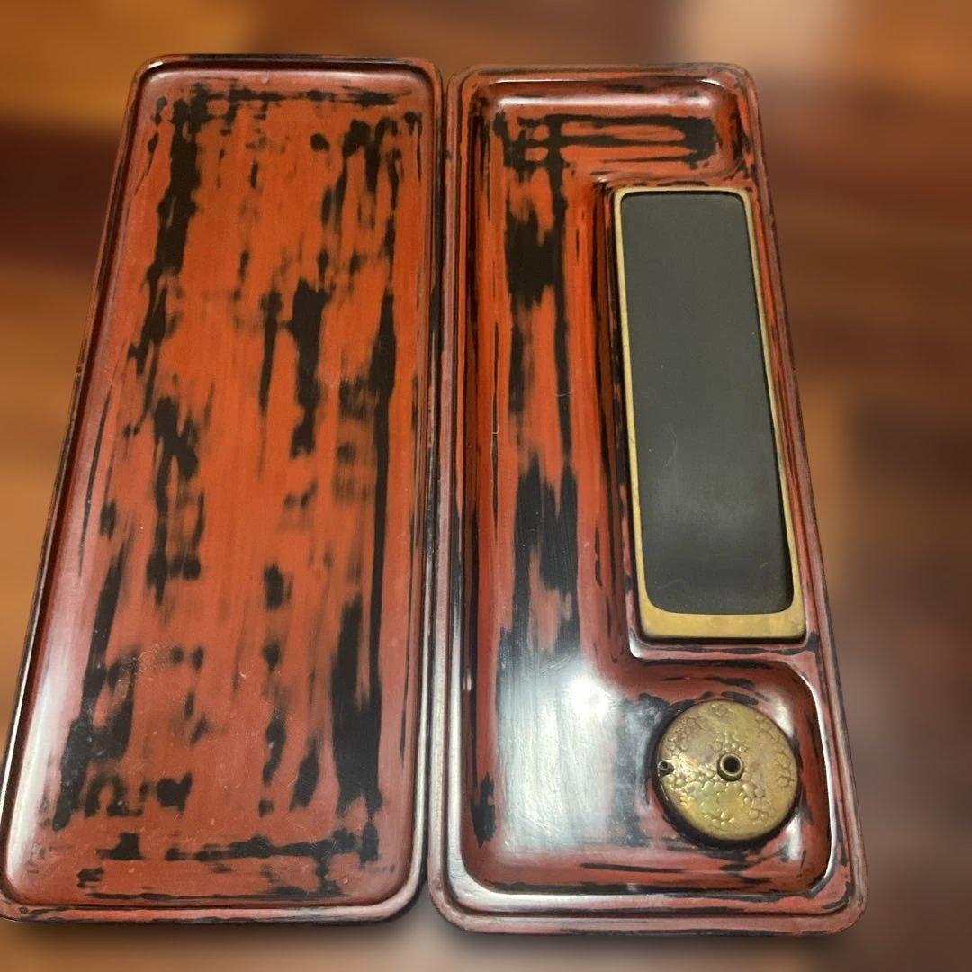 漆器 文箱 木目調 蒔絵、根来塗