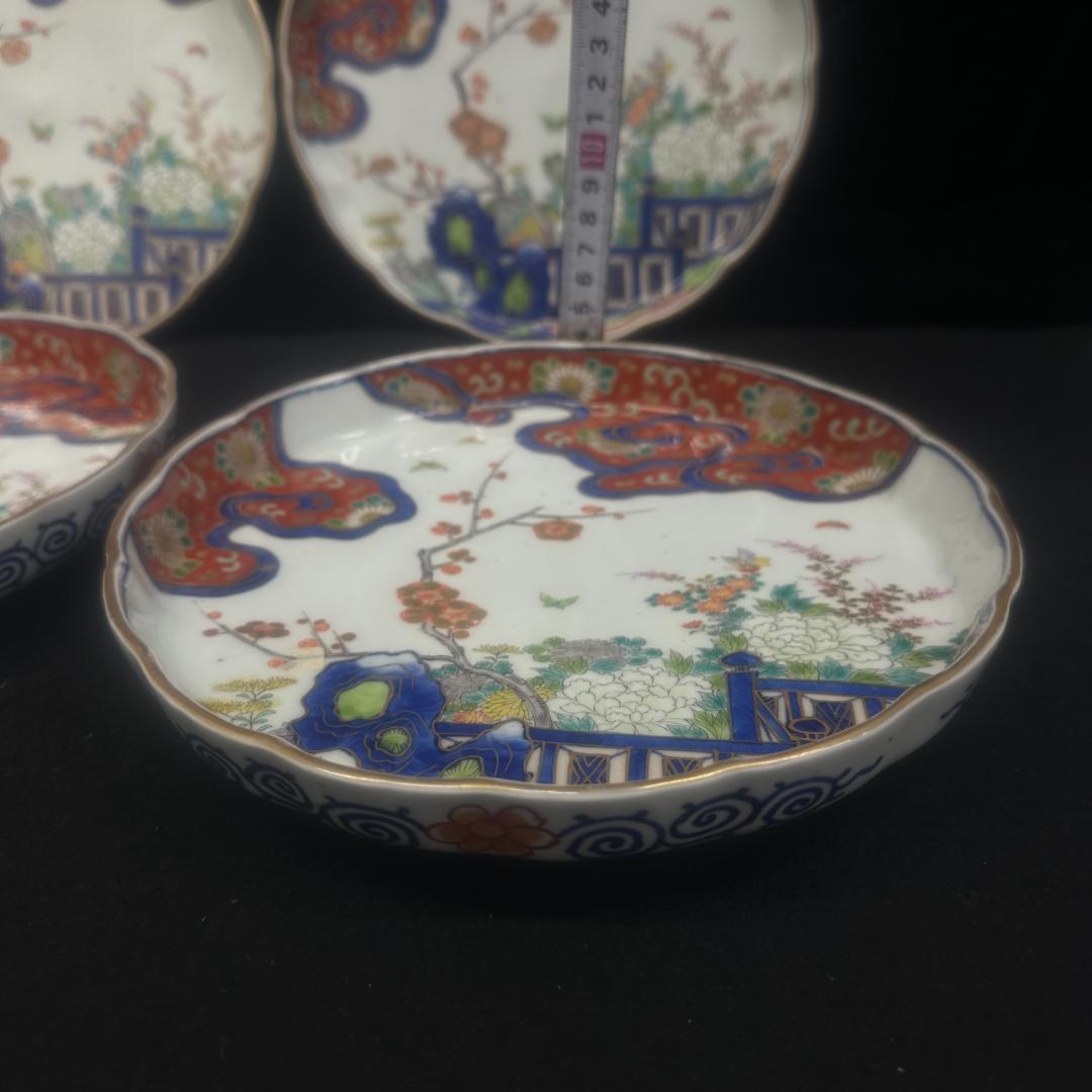 旧宮家伝来 明治期 オールド深川 オールド香蘭社 手描き花草紋様皿 4枚