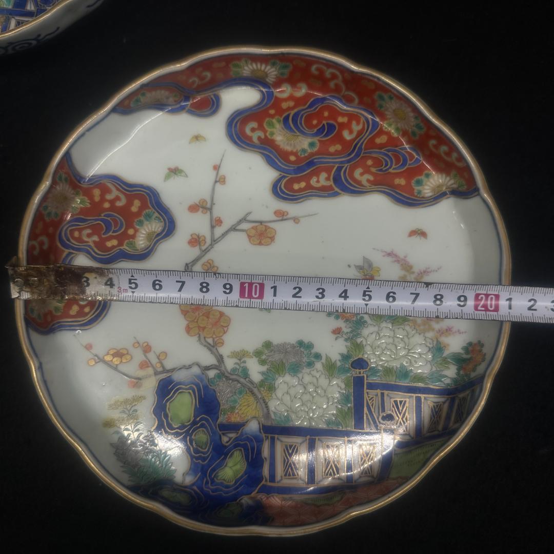 旧宮家伝来 明治期 オールド深川 オールド香蘭社 手描き花草紋様皿 4枚