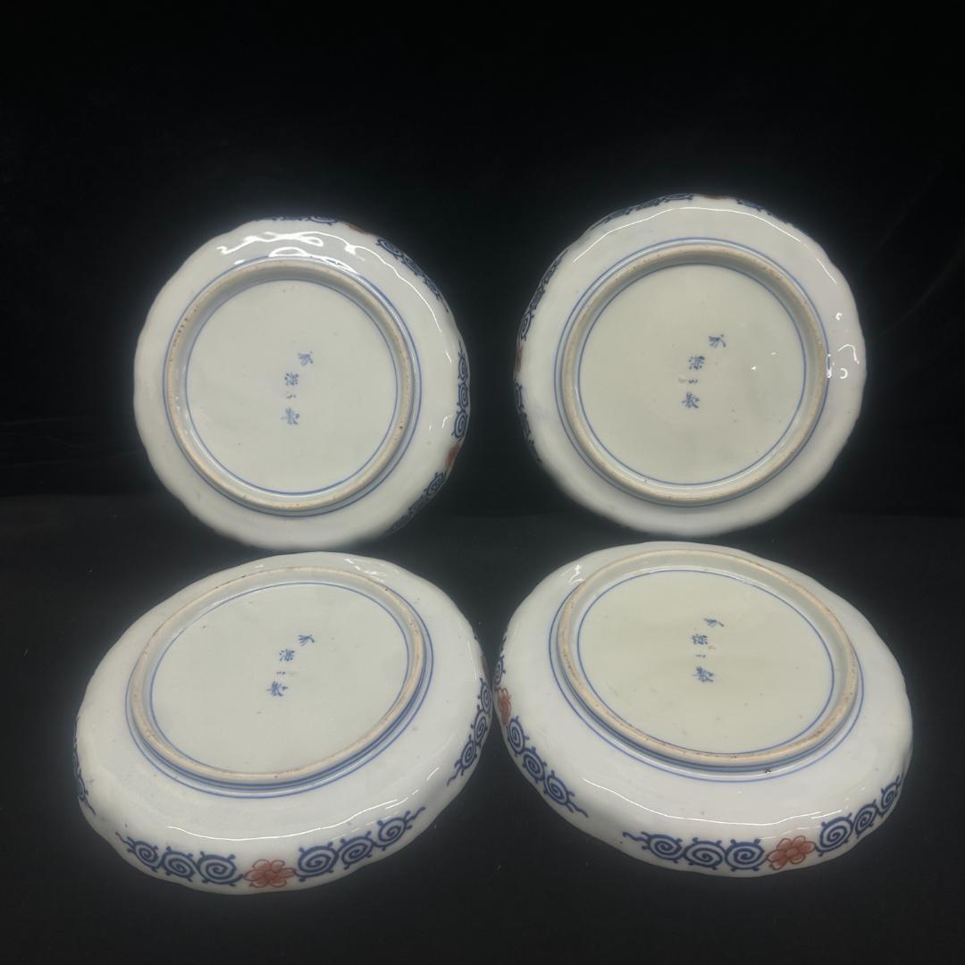 旧宮家伝来 明治期 オールド深川 オールド香蘭社 手描き花草紋様皿 4枚