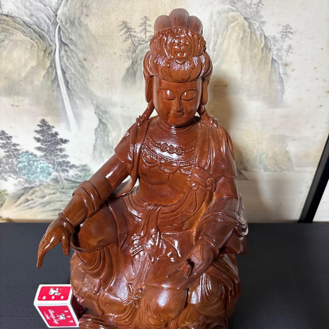 大型 観音菩薩 坐像 木彫 仏像 彫刻 開運 風水 置物 縁起物 インテリア