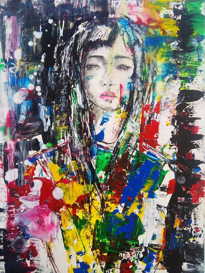 美人画 ポップアート 抽象画 人物画 アナログアート 手描き 水彩 混合