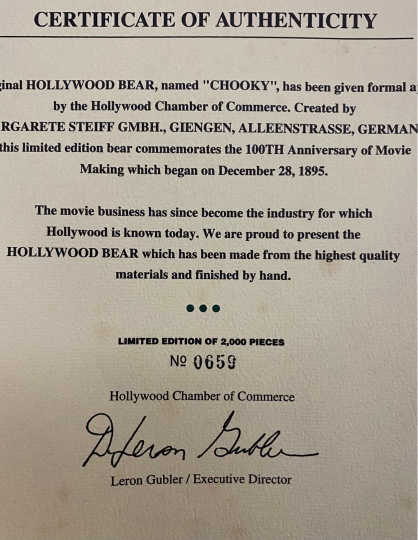 【激レア、激カワ、テディベア】シュタイフ、ハリウッドベア