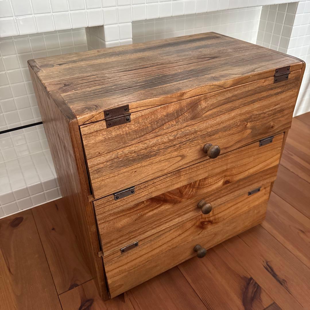 【最終】パタパタ棚　木製収納家具　三段収納棚　古道具　下駄箱　ヴィンテージ