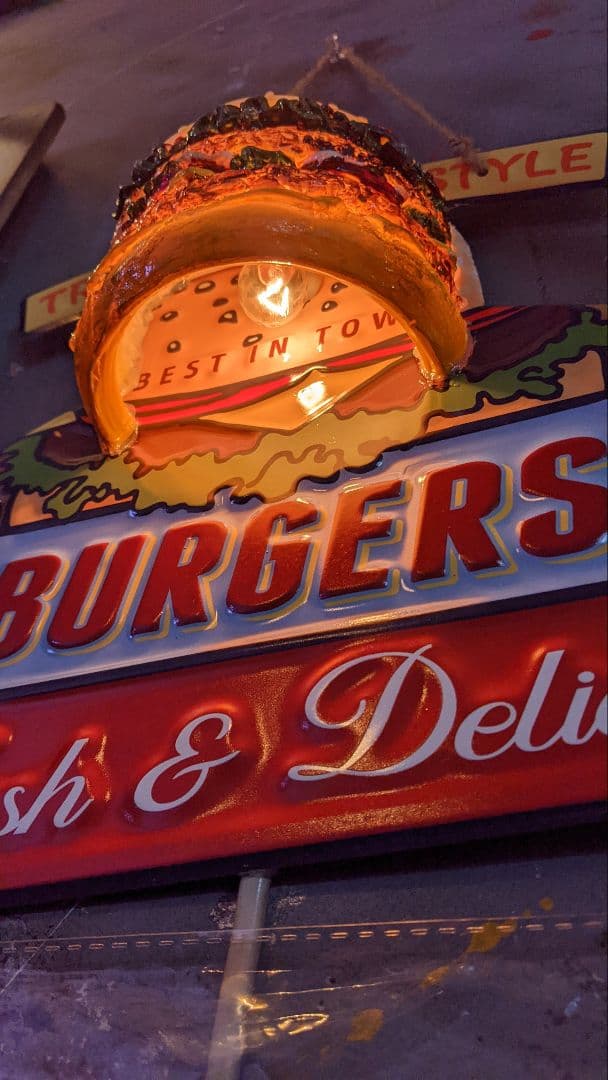 Old New！アメリカンダイナー ハンバーガー 屋内 吊り下げ式 電飾看板