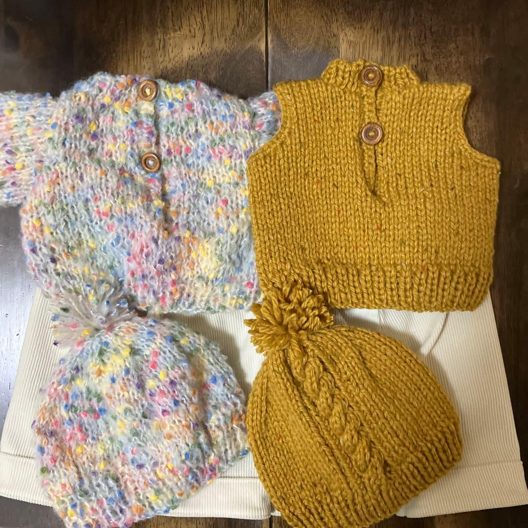 ウォルドルフ人形Ｃ体用６点セット　セーター&ベスト&ニット帽×2&長パンツ×2