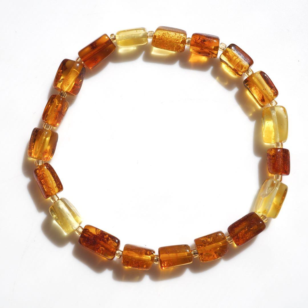 【blue.ks】天然琥珀バルティックアンバーのゴムブレスレット