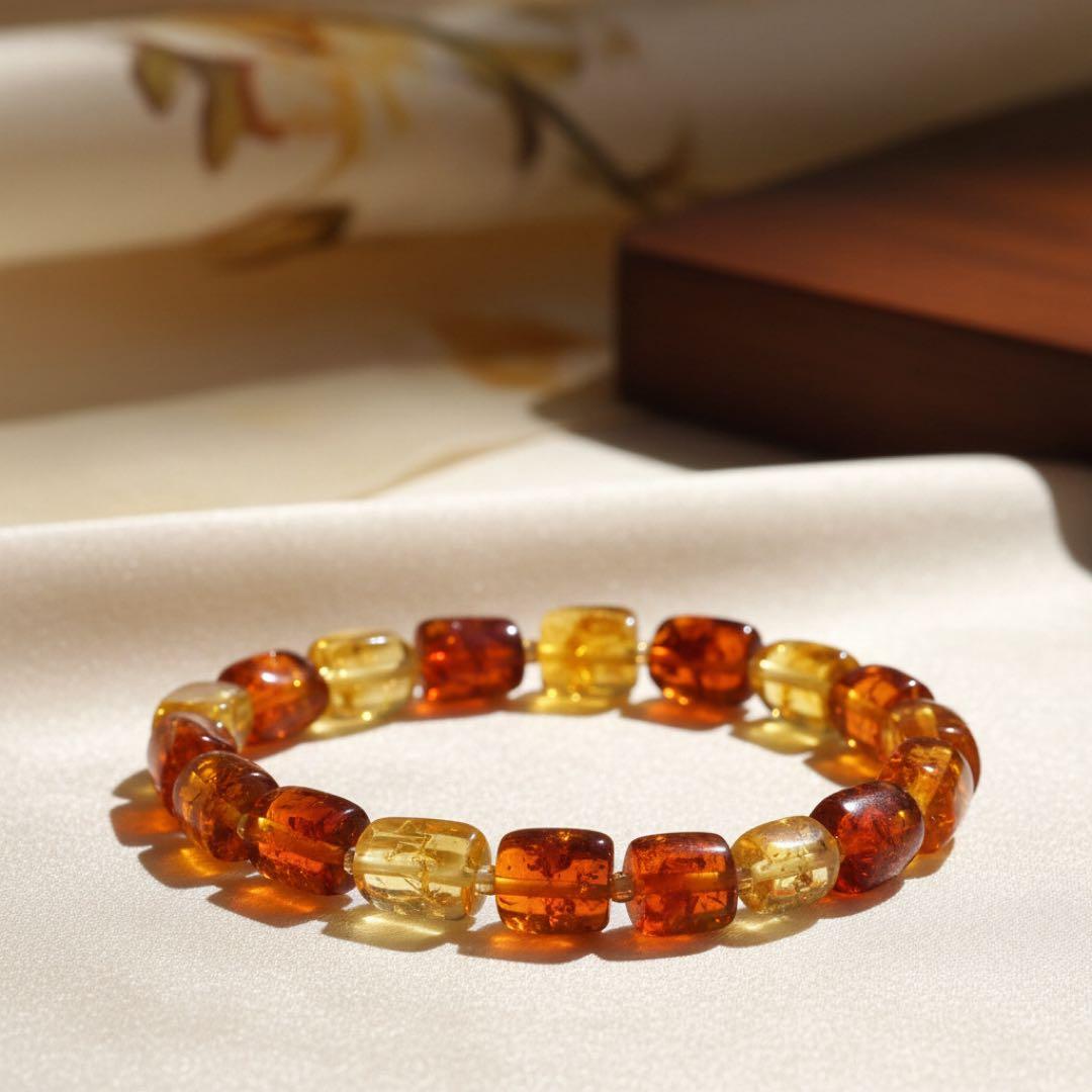 【blue.ks】天然琥珀バルティックアンバーのゴムブレスレット