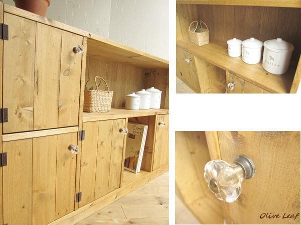 サイズデザインオーダー可ワイドロータイプ4扉キャビネットナチュラルブラウン受注製