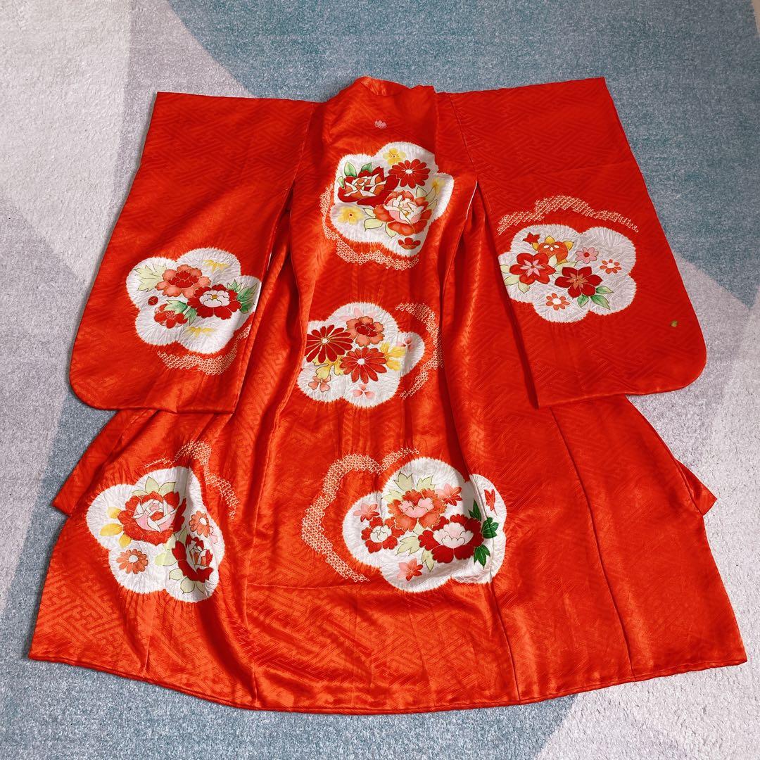 七五三 3歳 正絹 着物 被布 バッグ 草履 髪飾り セット