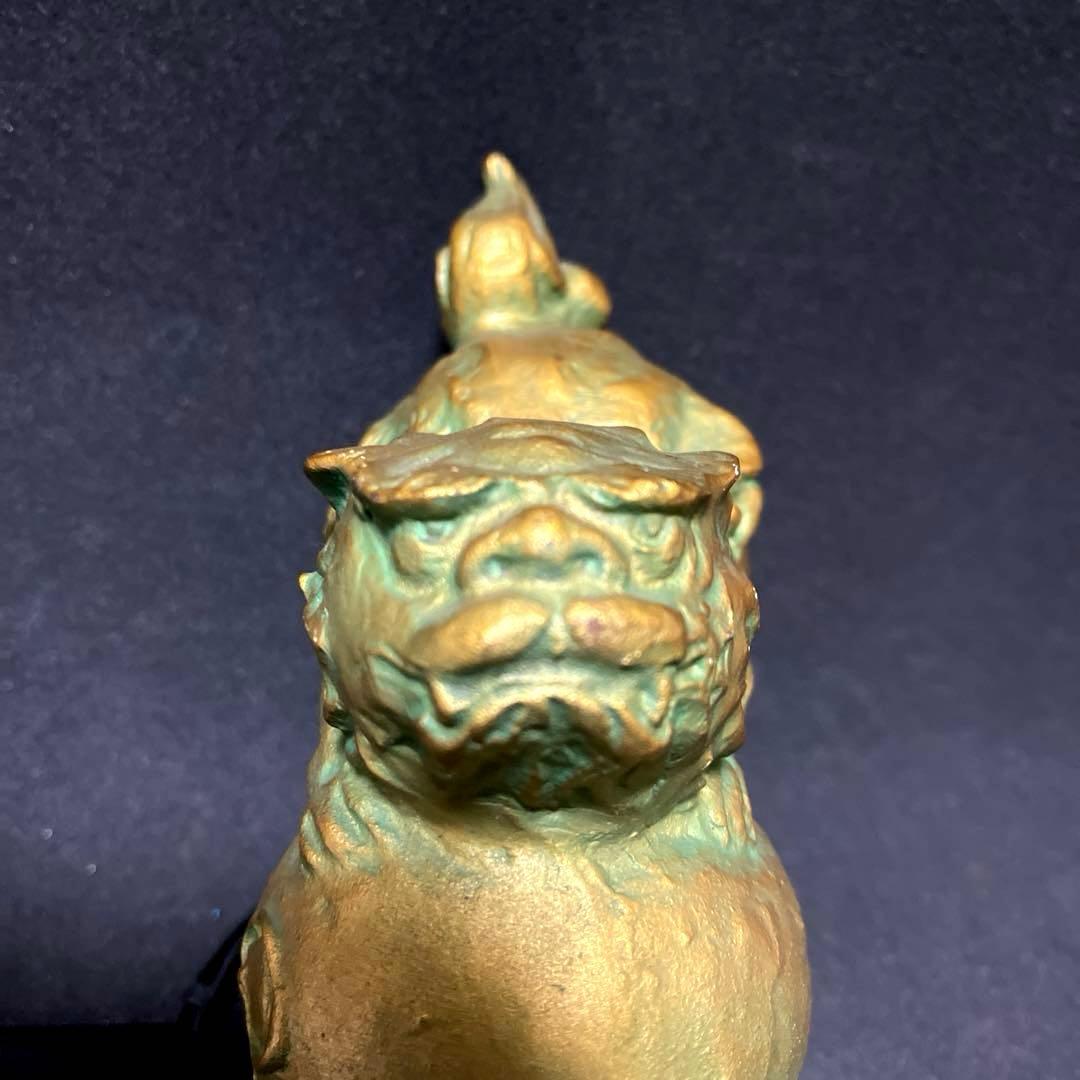 【貴重作品】　月形那比古　金彩玉乗獅子　置物　ブロンズ製