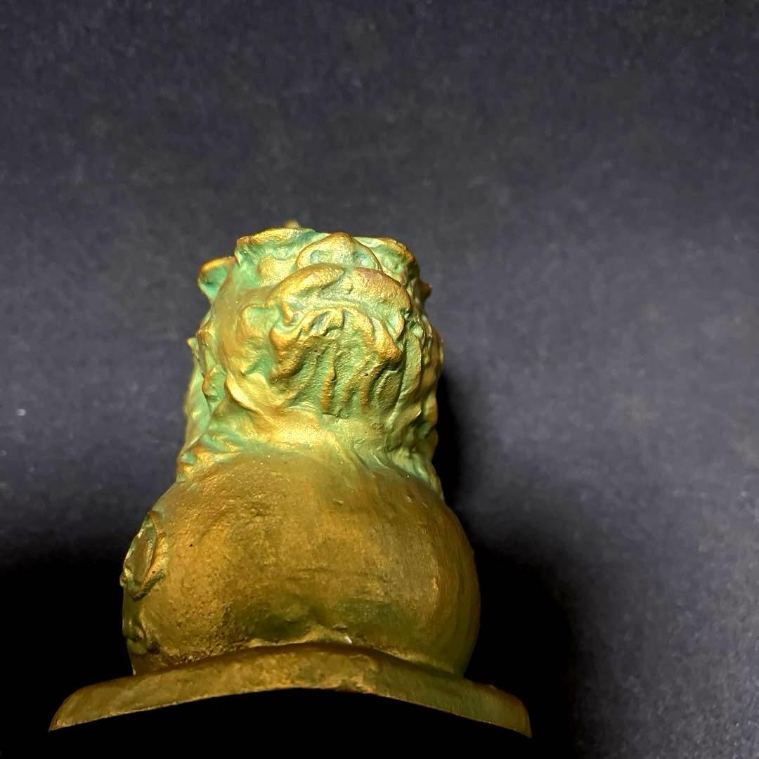 【貴重作品】　月形那比古　金彩玉乗獅子　置物　ブロンズ製
