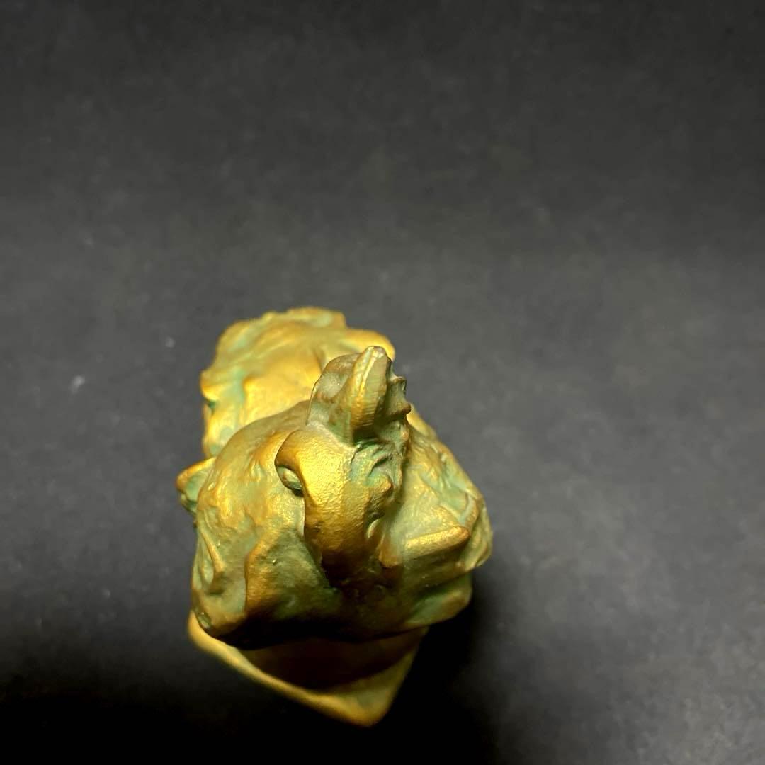 【貴重作品】　月形那比古　金彩玉乗獅子　置物　ブロンズ製