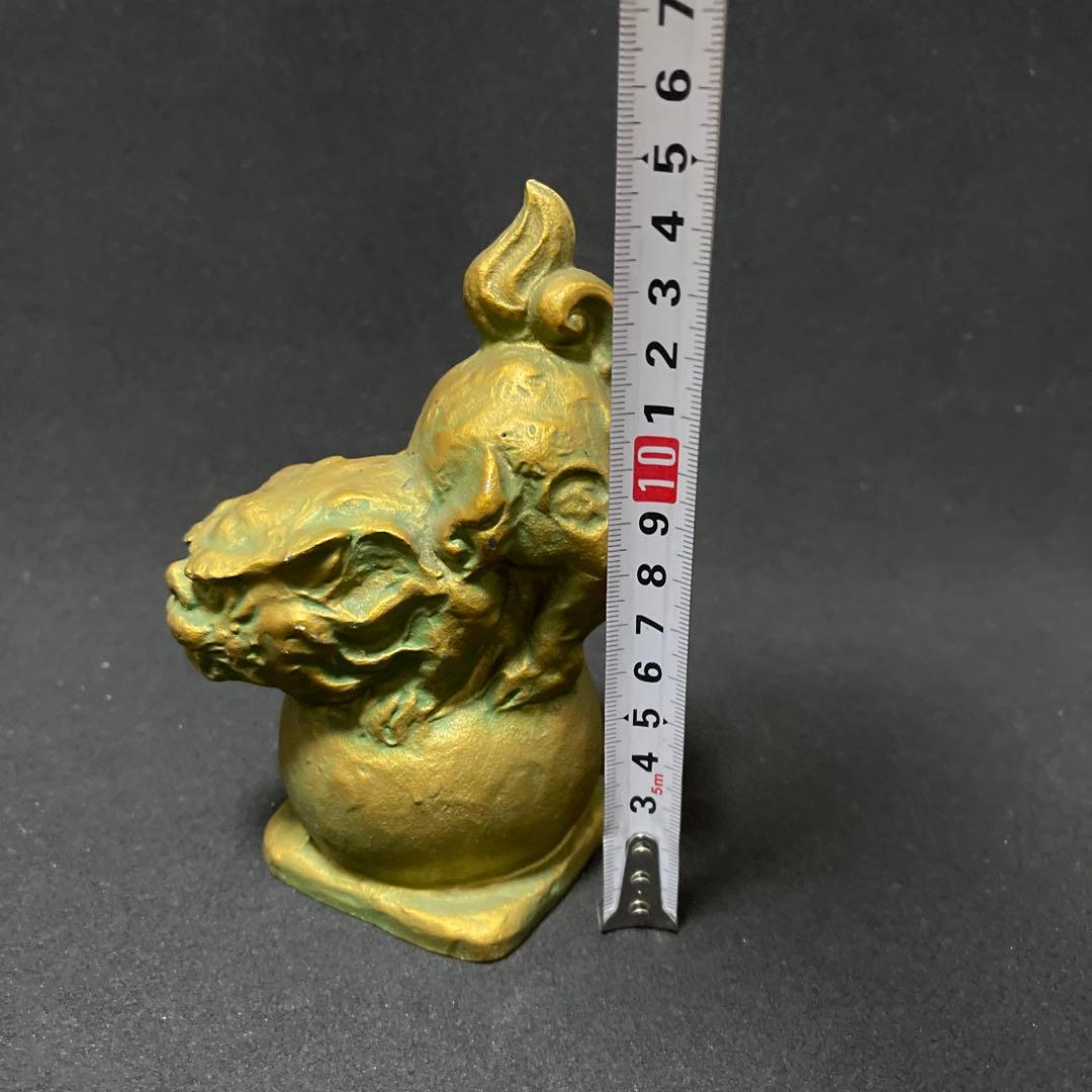 【貴重作品】　月形那比古　金彩玉乗獅子　置物　ブロンズ製