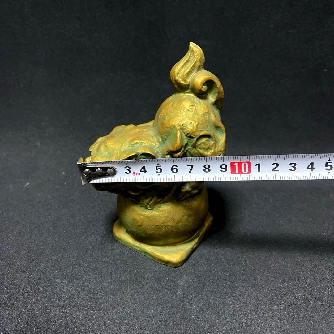 【貴重作品】　月形那比古　金彩玉乗獅子　置物　ブロンズ製