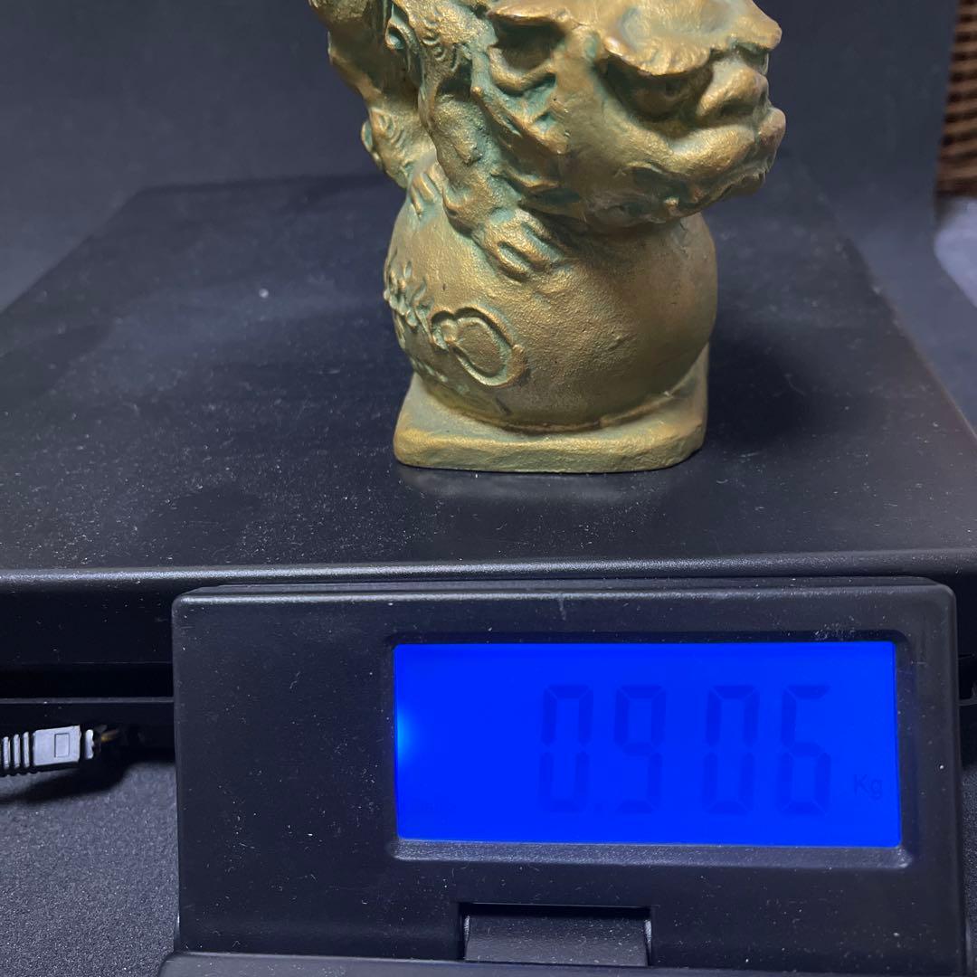 【貴重作品】　月形那比古　金彩玉乗獅子　置物　ブロンズ製