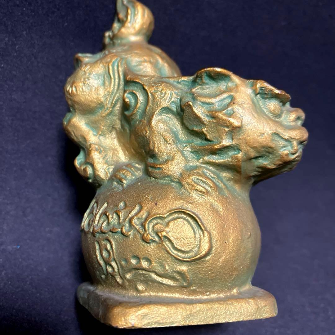 【貴重作品】　月形那比古　金彩玉乗獅子　置物　ブロンズ製