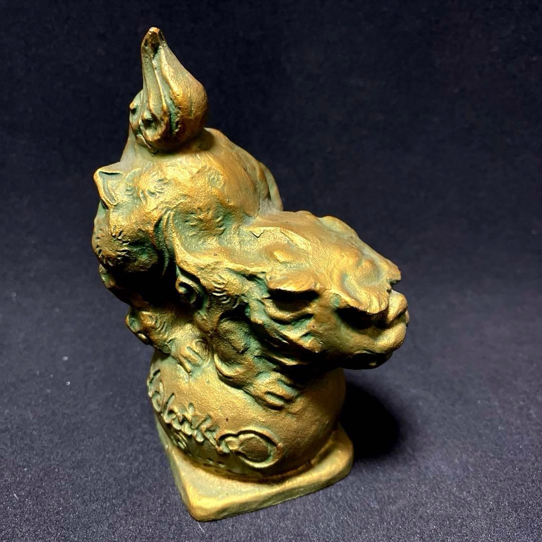 【貴重作品】　月形那比古　金彩玉乗獅子　置物　ブロンズ製