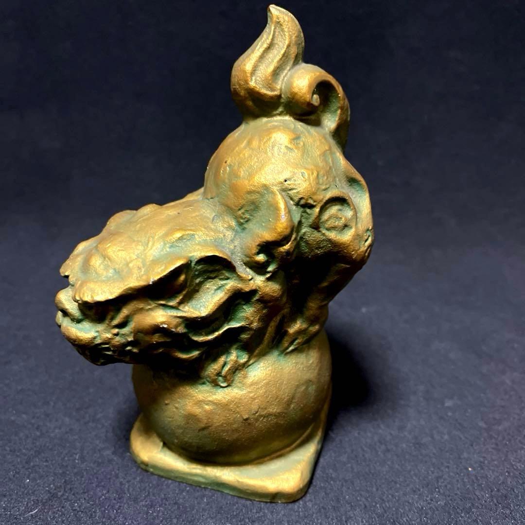 【貴重作品】　月形那比古　金彩玉乗獅子　置物　ブロンズ製