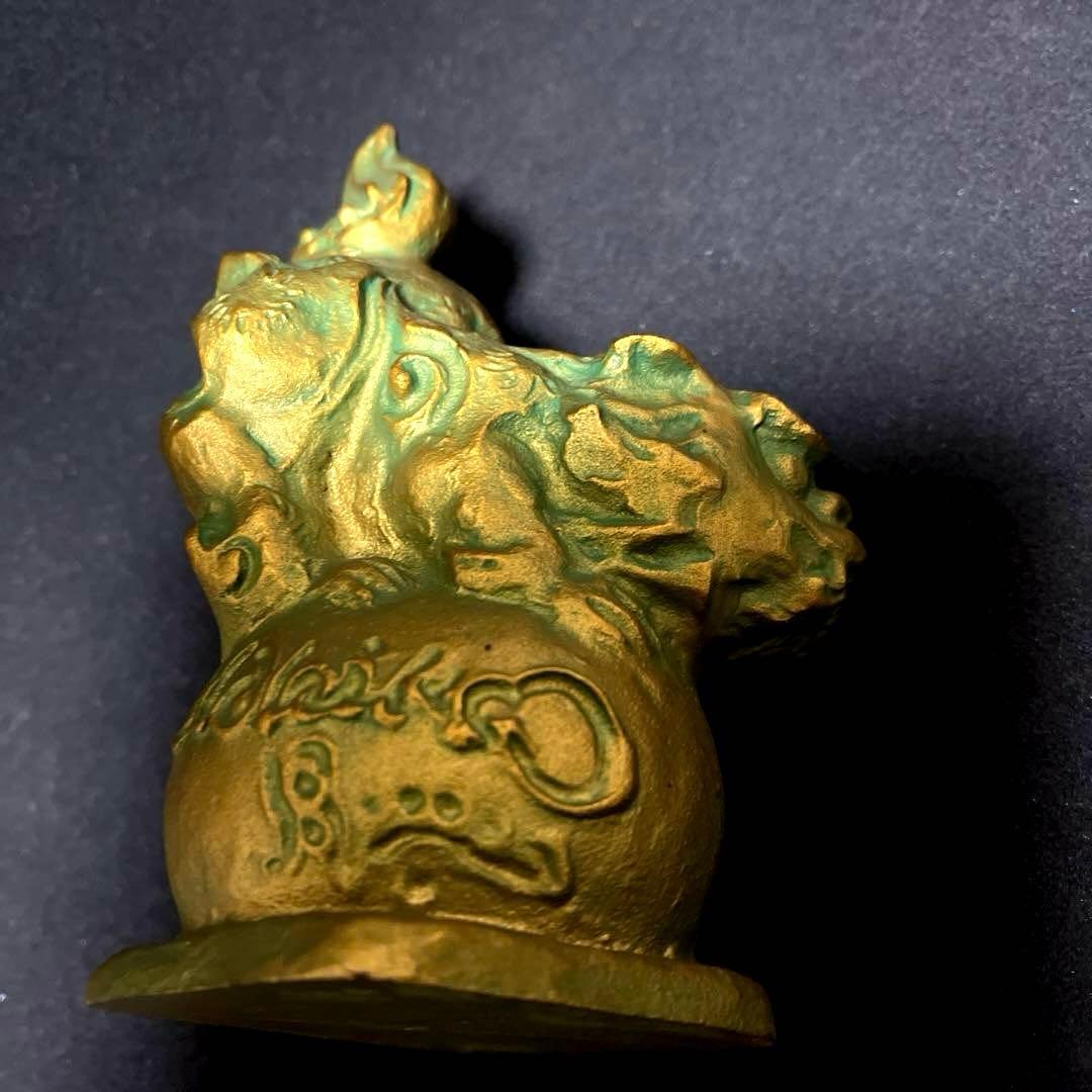【貴重作品】　月形那比古　金彩玉乗獅子　置物　ブロンズ製