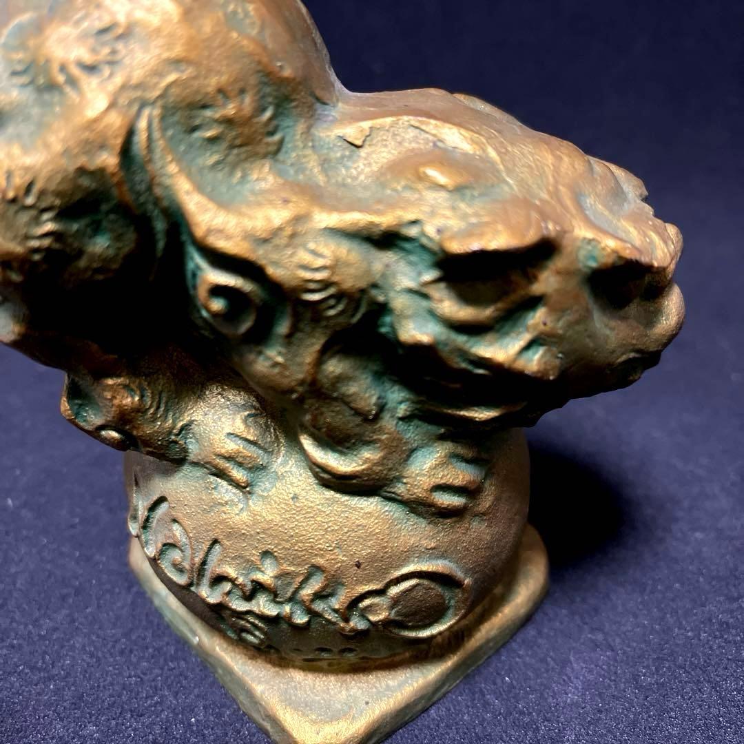 【貴重作品】　月形那比古　金彩玉乗獅子　置物　ブロンズ製