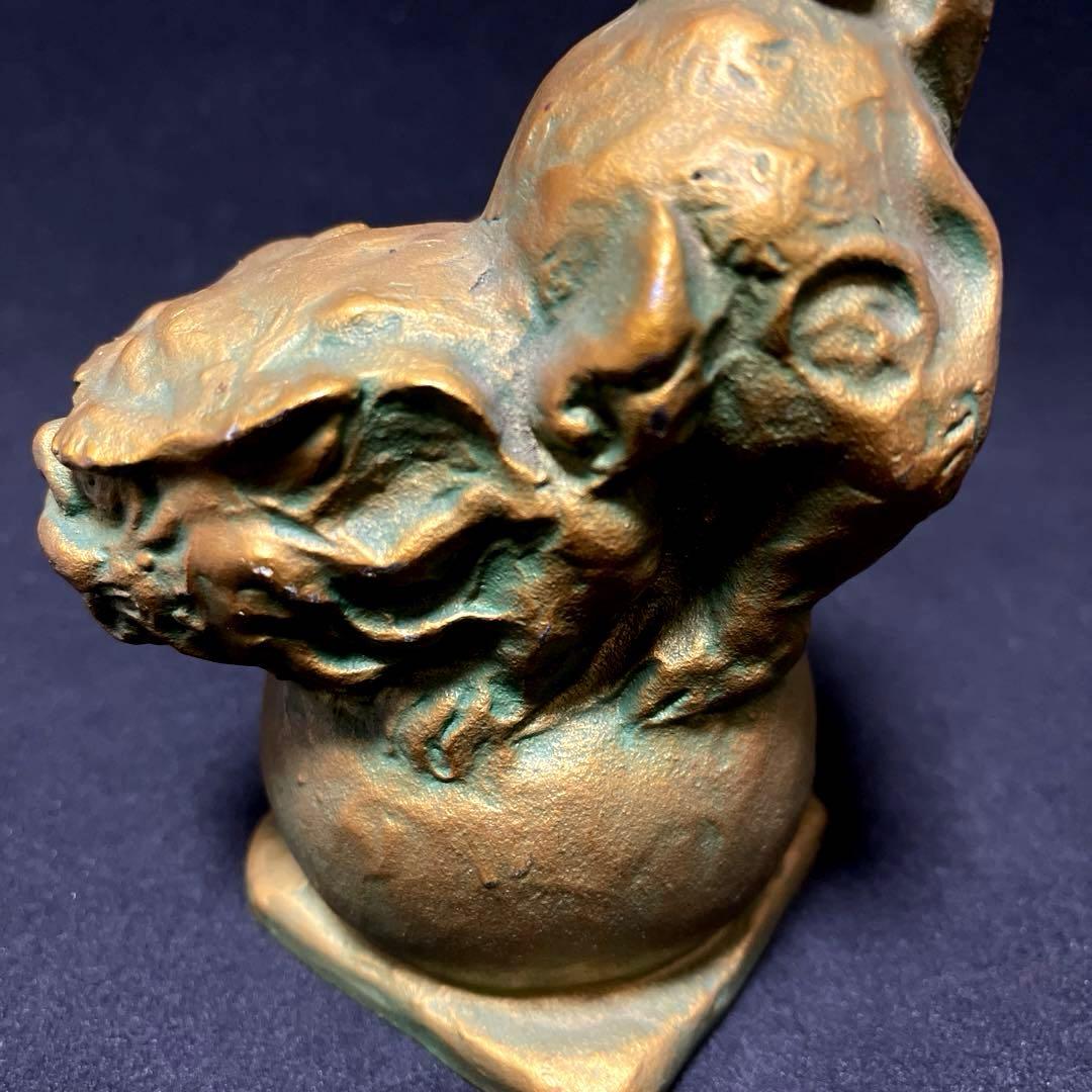 【貴重作品】　月形那比古　金彩玉乗獅子　置物　ブロンズ製