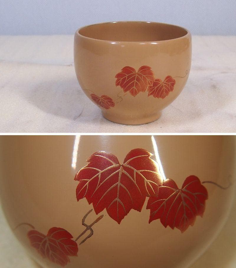 未使用】輪島塗 塩安製 白漆 絵変わり蒔絵 湯吞 5客 湯吞茶碗 茶器