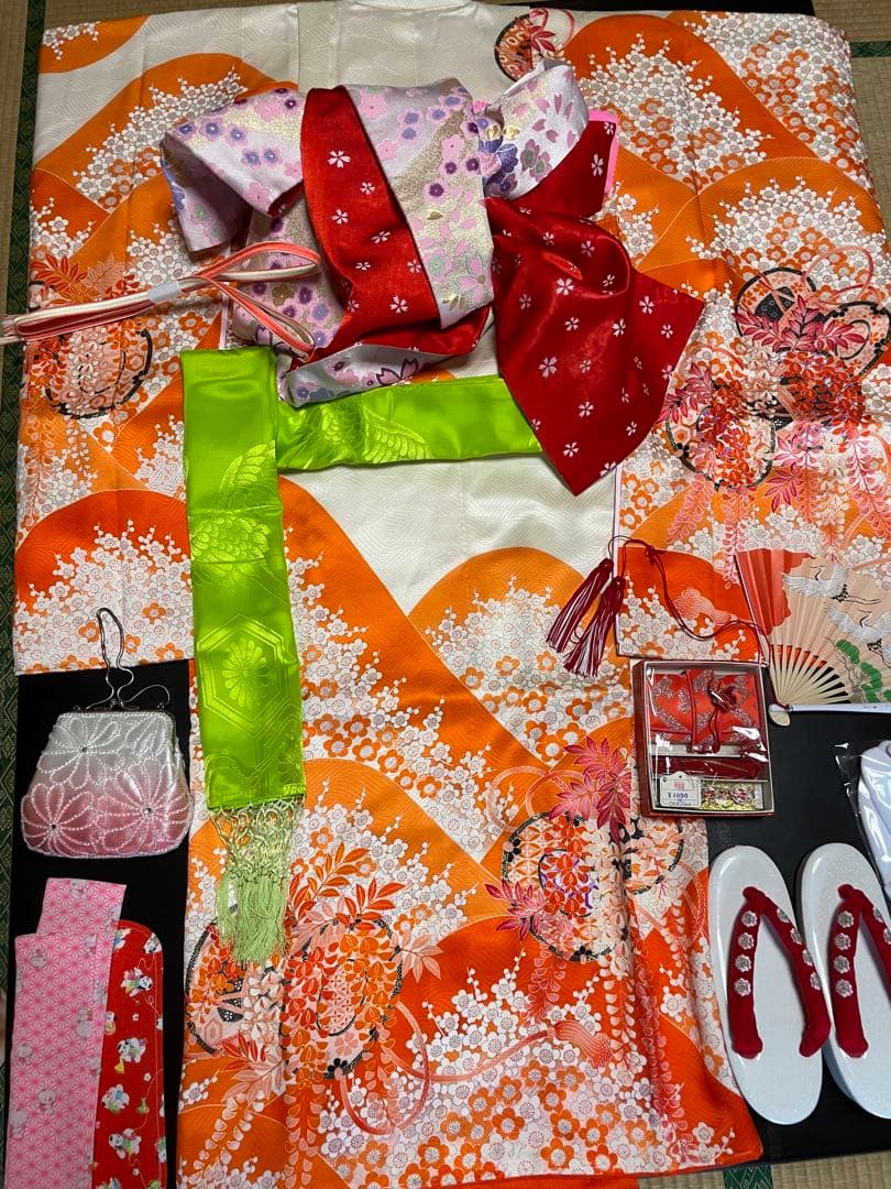 再値下　新品　七五三　6歳7歳 8歳　140㎝　草履21㎝　正絹着物　四つ身着物