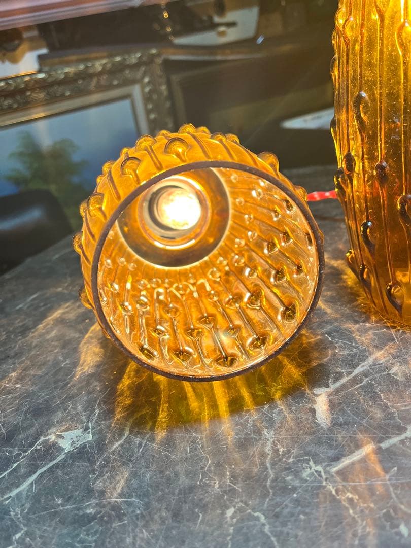 アメリカンヴィンテージライト アンバーガラス製ペンダントランプ レトロペンダント