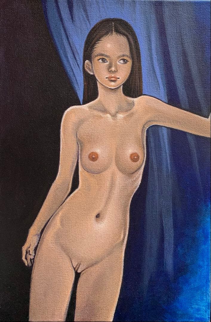 額入り　アクリル画　裸婦　美人画　少女