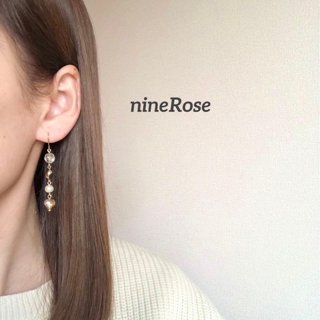 【678】再販 ハート ガラスビーズ ピアス パール イヤリング ハンドメイド