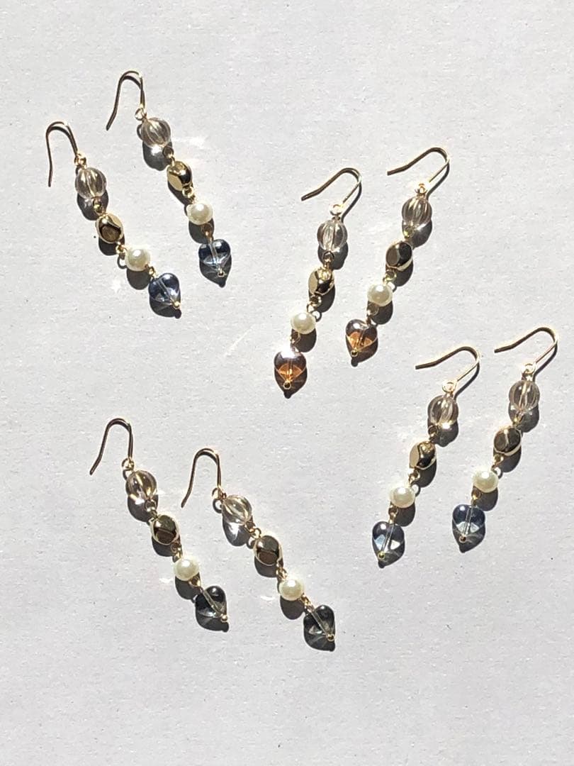 【678】再販 ハート ガラスビーズ ピアス パール イヤリング ハンドメイド