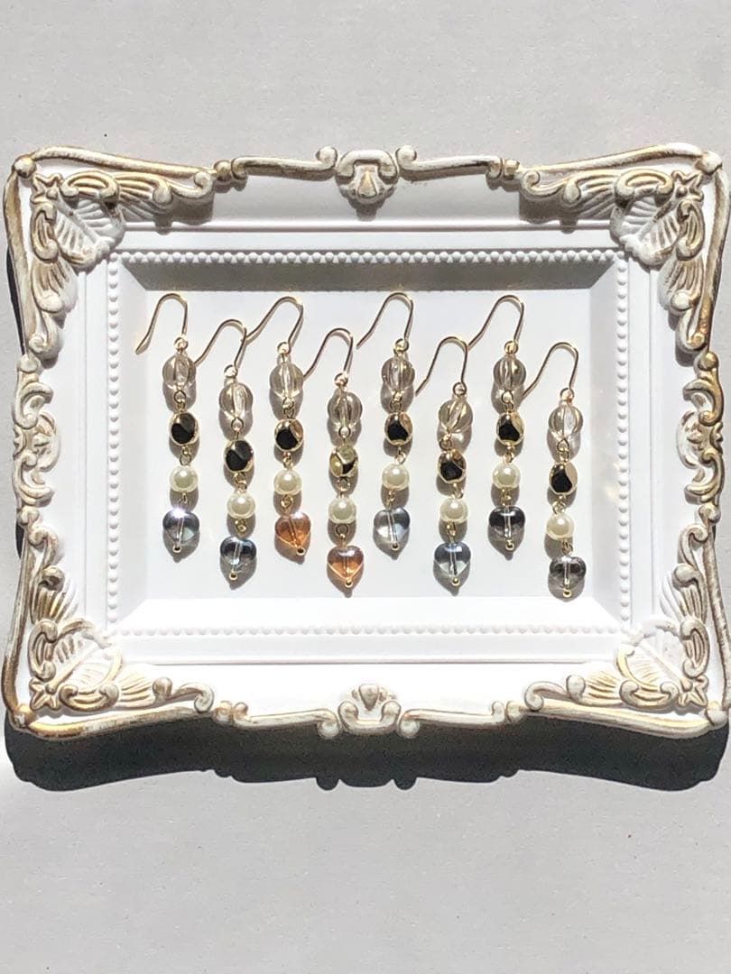 【678】再販 ハート ガラスビーズ ピアス パール イヤリング ハンドメイド