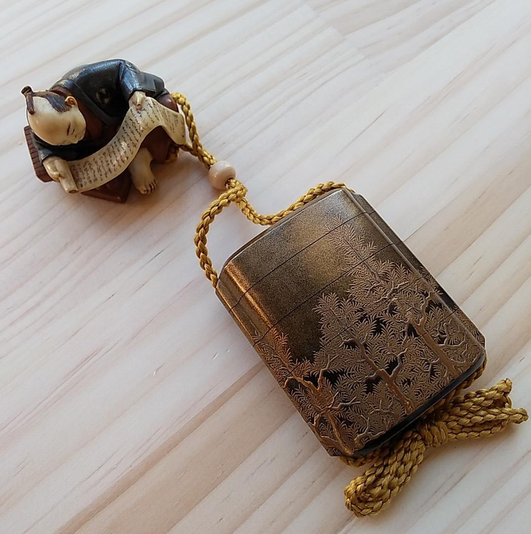 春井恒眠作紀伊高野山玉川蒔絵印籠人物根付