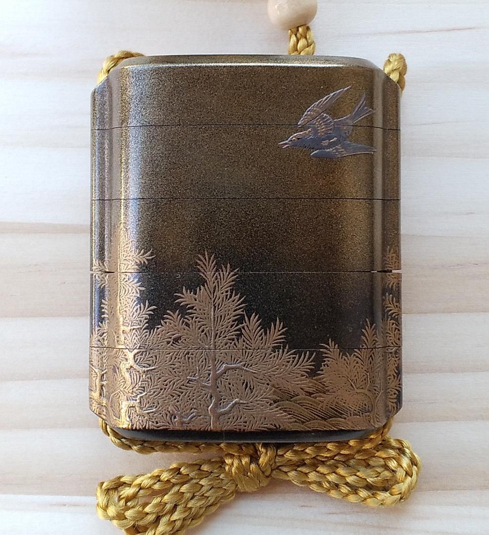 春井恒眠作紀伊高野山玉川蒔絵印籠人物根付