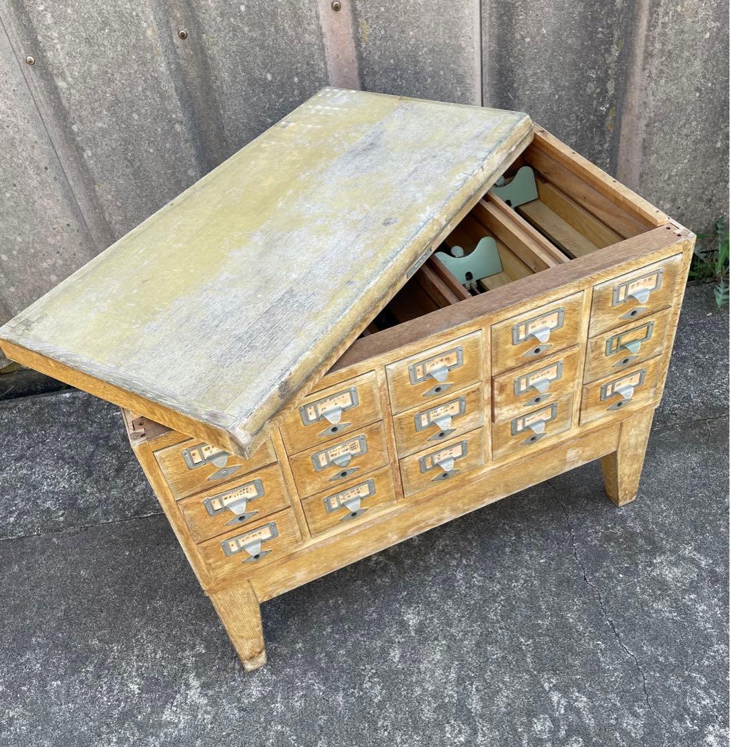 ビンテージ/当時物/学校/図書館/収納棚/棚/カードケース/小引き出し/店舗什器